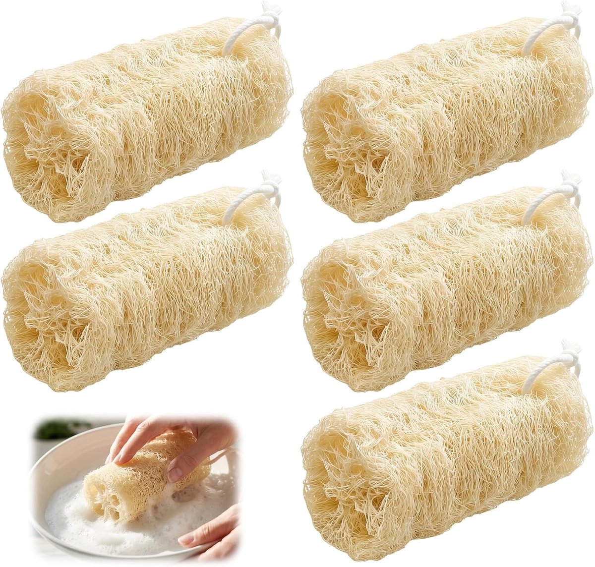 Luffa spons 5 stuks - natuurlijke luffa - voor lichaam en afwas - milde peeling - ShopVlot