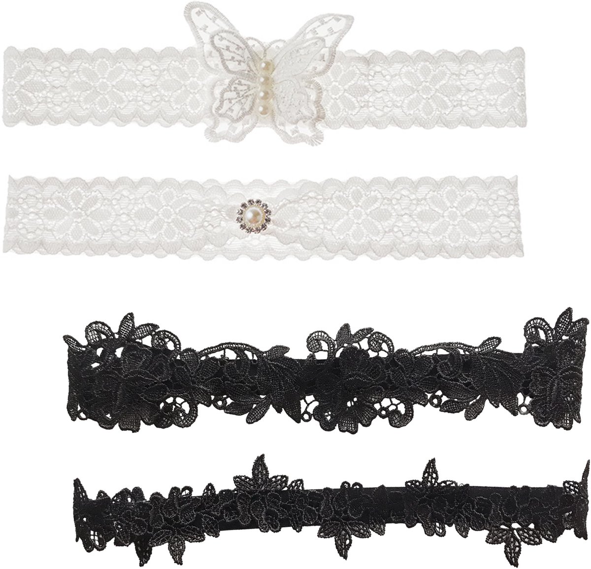 Solidchoice - Set van 4 Bruids Garter met Kant voor de Huwelijksdag