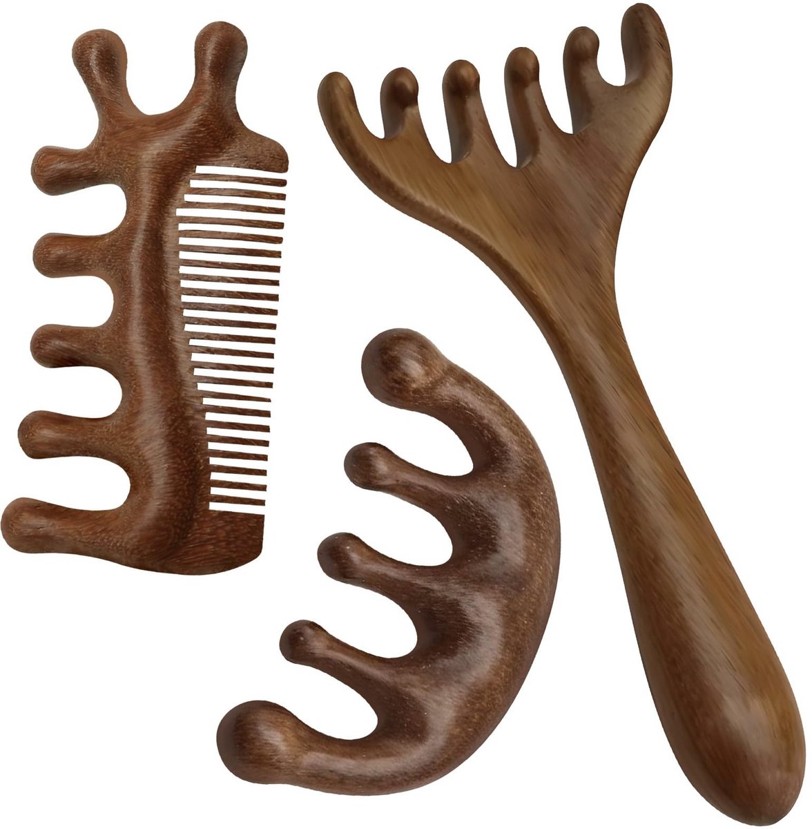 Solidchoice - 3D Hertengeweide Kam Set van 3 voor Hoofdmassage