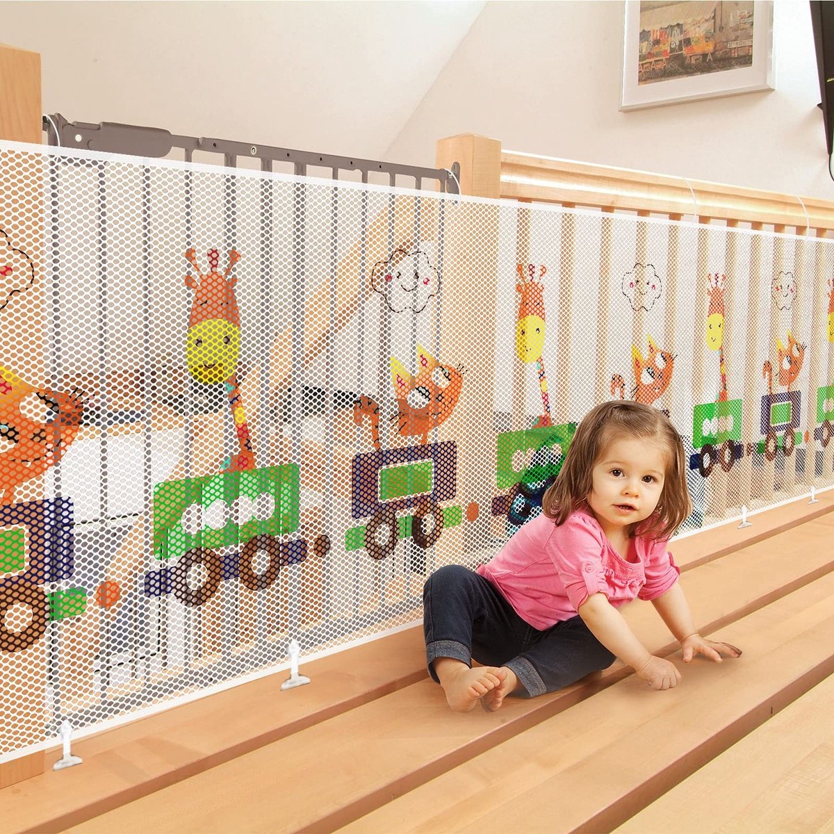 Veiligheidsnet voor Kinderen, Trapbescherming, Schattig Dierenontwerp, Baby Balkonnet, 300 x 74 cm, Kindveiligheid, Valbescherming, Dierenprint