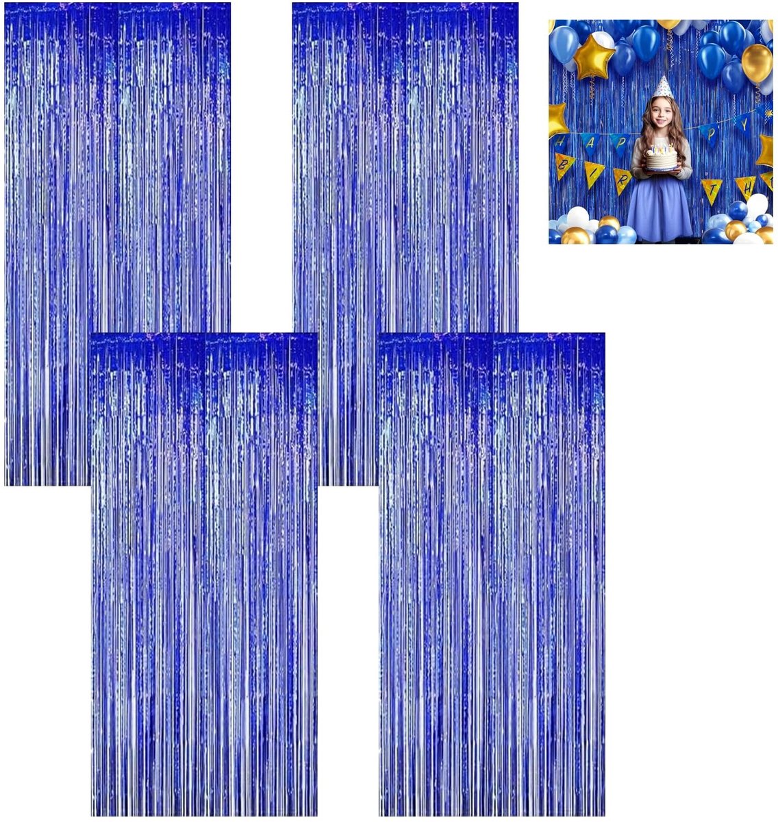 Solidchoice - Set van 4 Blauw Lametta Gordijnen voor Feestdecoratie