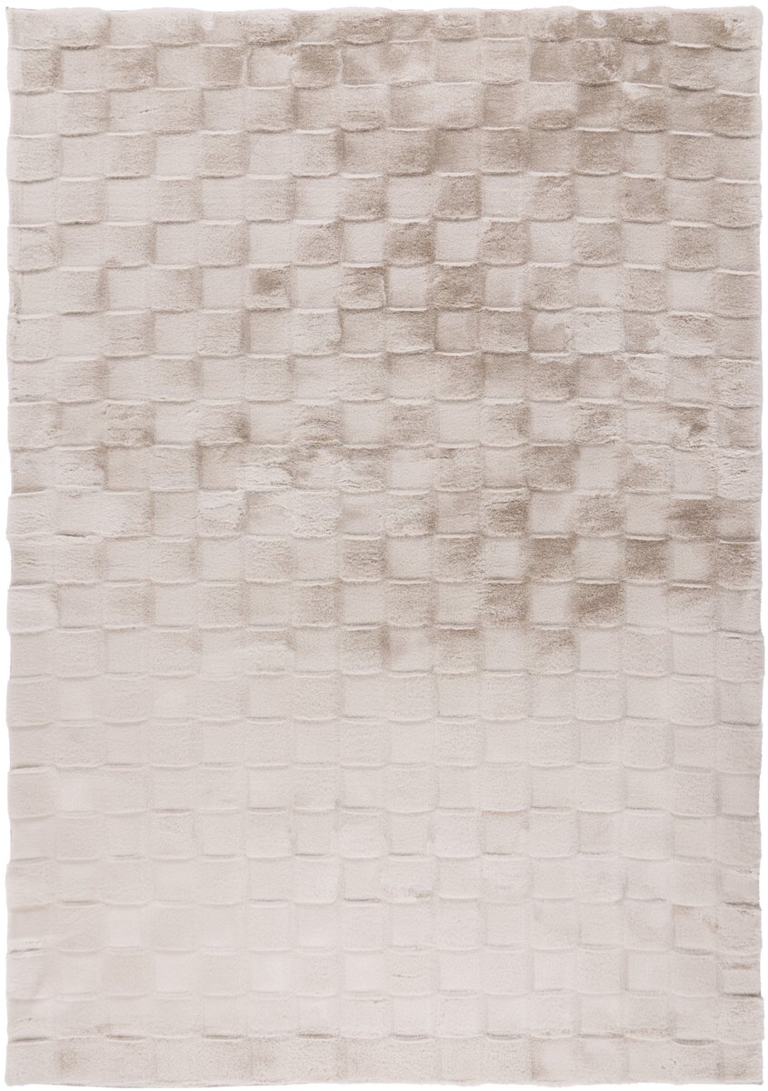 Padiro laagpolig vloerkleed 160 x 230 cm - lichttaupe - geometrisch ruit- en blokpatroon - geschikt voor vloerverwarming - van polyester