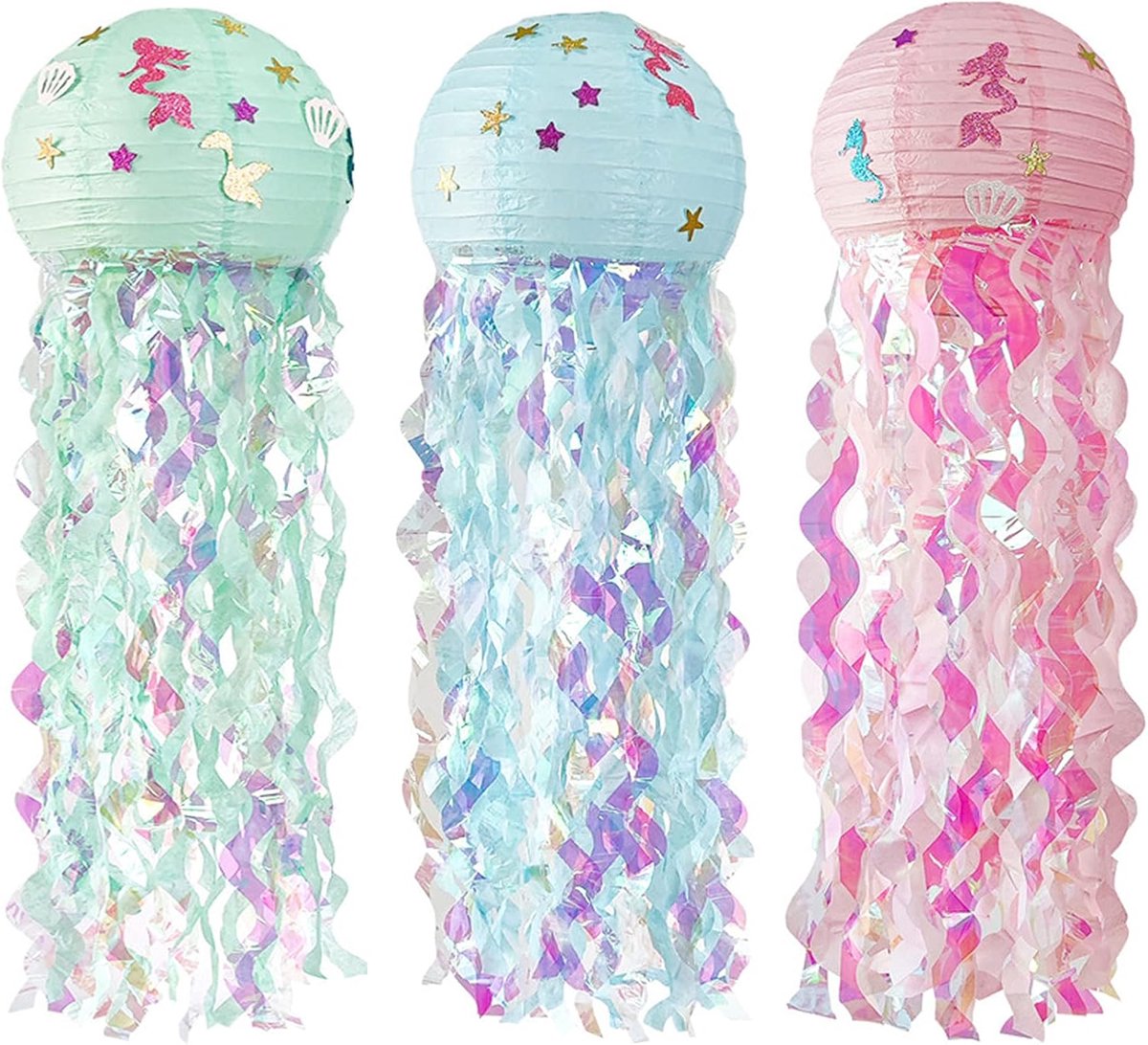 Papieren Jellyfish Lantaarns 3Pcs - Metalen Frame - Herbruikbaar - Perfect voor Feesten - ShopVlot