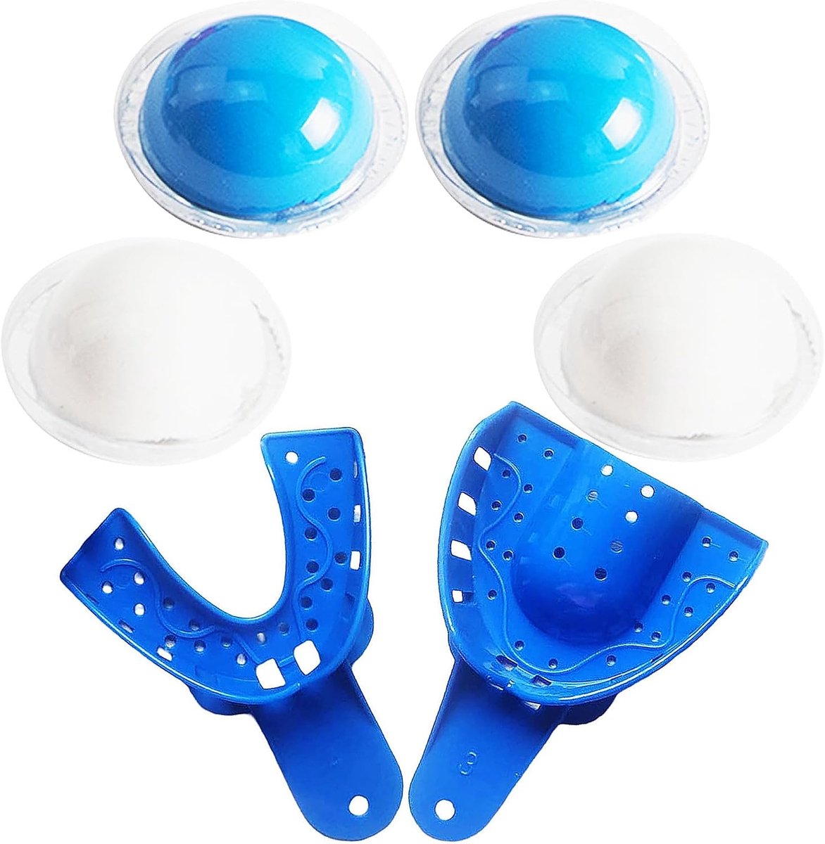 SnelShoppen - Thuis Tandafdrukset, 2 Tandafdruk Kits en 4x 25g Siliconen Kits voor Beugels, Tandarts Maken, Hoogwaardige Materialen, Blauw en Wit