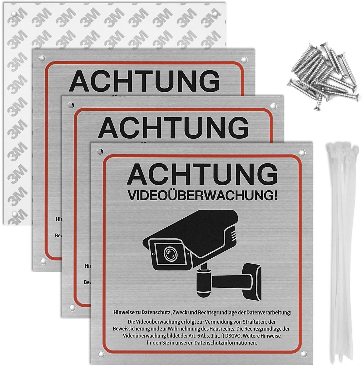Solidchoice - Set van 4 Video Surveillance Waarschuwingsborden van Aluminium