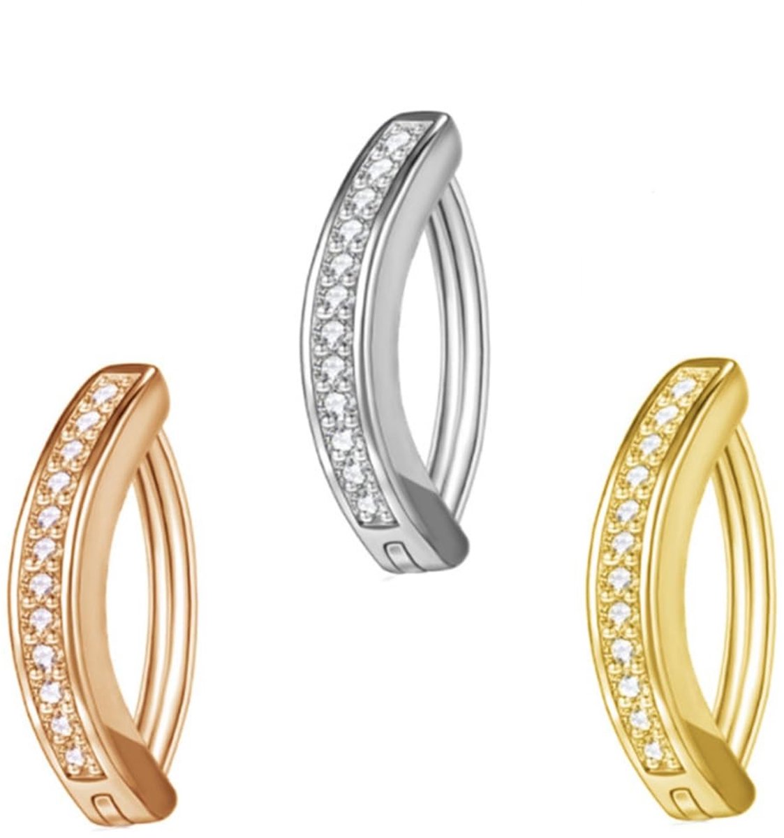 Solidchoice - Set van 3 Anti-Allergie Buikpiercings in Zilver, Goud en Roze