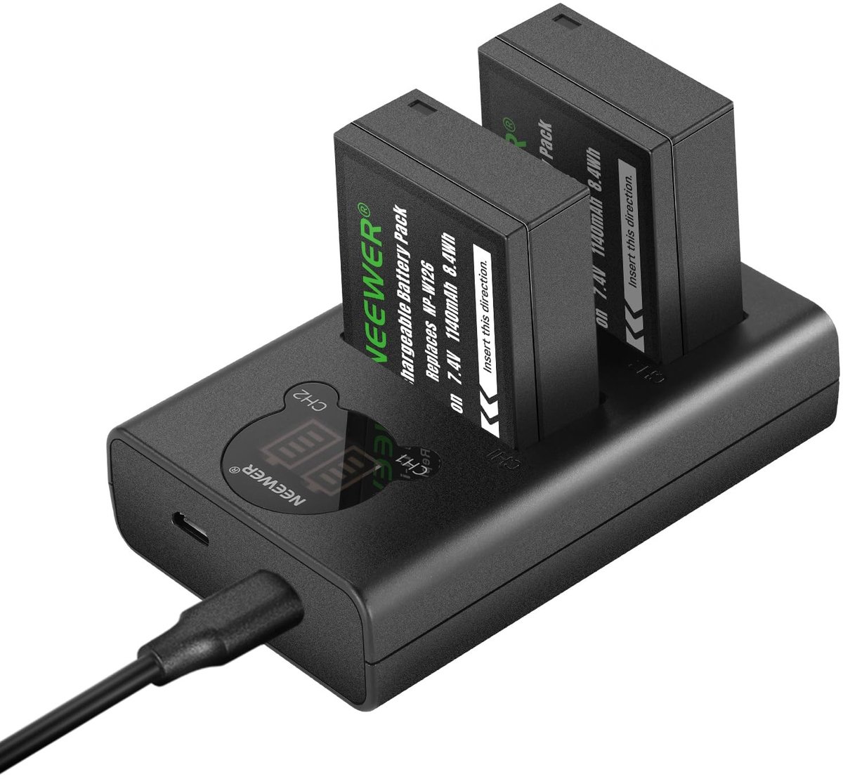 Solidchoice - Dual Charger met USB-C voor NP-W126 Accu's voor Fujifilm Camera's