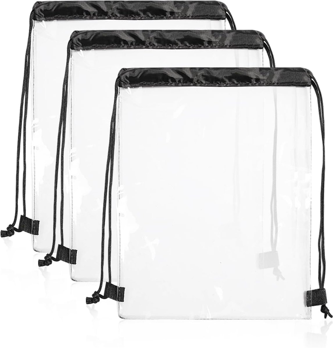 3 Pcs Clear Drawstring Pockets, Transparent Gym Bag, Double Drawstring Backpack, Foldable Storage Bag, Waterproof Gym - ShopVlot