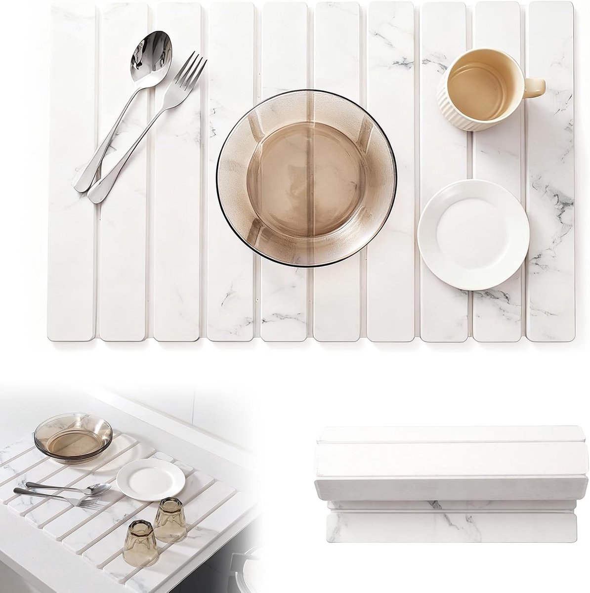 Dish Draining Mat 60 x 40 cm, White Dried Stone Mat for Countertop, Water Absorbent Stone Mat, Kitchen - ShopVlot