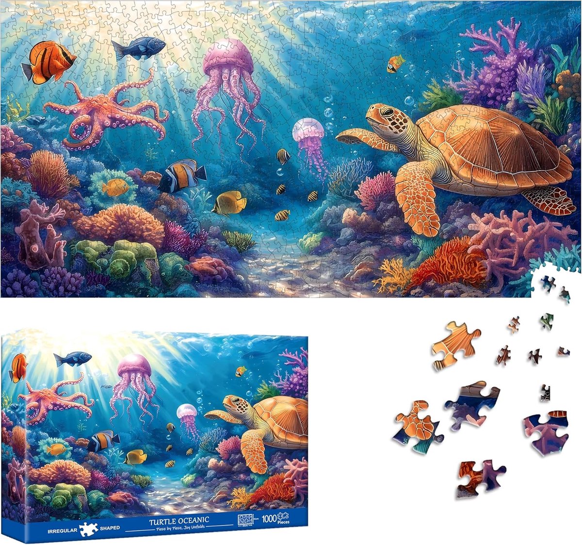 Reofrey 1000 Piece Adult Puzzles – Ocean Turtle, Special Shape Puzzle, Impossible Difficult Puzzle, Fun Family Game - ShopVlot