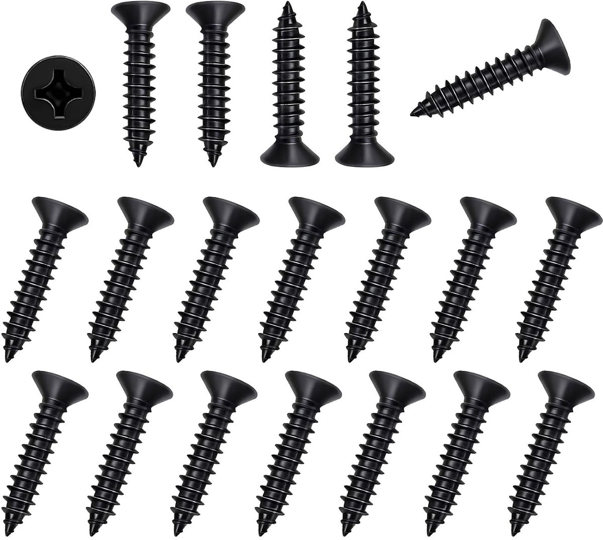 20pcs M5 x 50mm Self Tapping Wood Screws, Black Zinc Plated, Carbon Steel, Round Head, Ideal for Furniture Building - ShopVlot