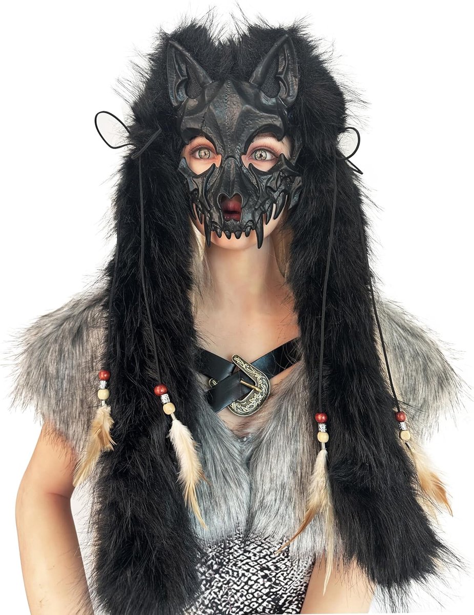 Werwolf-masker met kunstbont - Vikong vosmasker - gothic dierenmasker - perfect voor Halloween - ShopVlot
