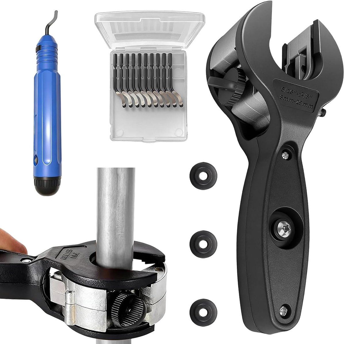 Buis snijder ratelset 8-29 mm - koper en PVC - met snijwielen en ontbraamtools - precise snijresultaten - ShopVlot