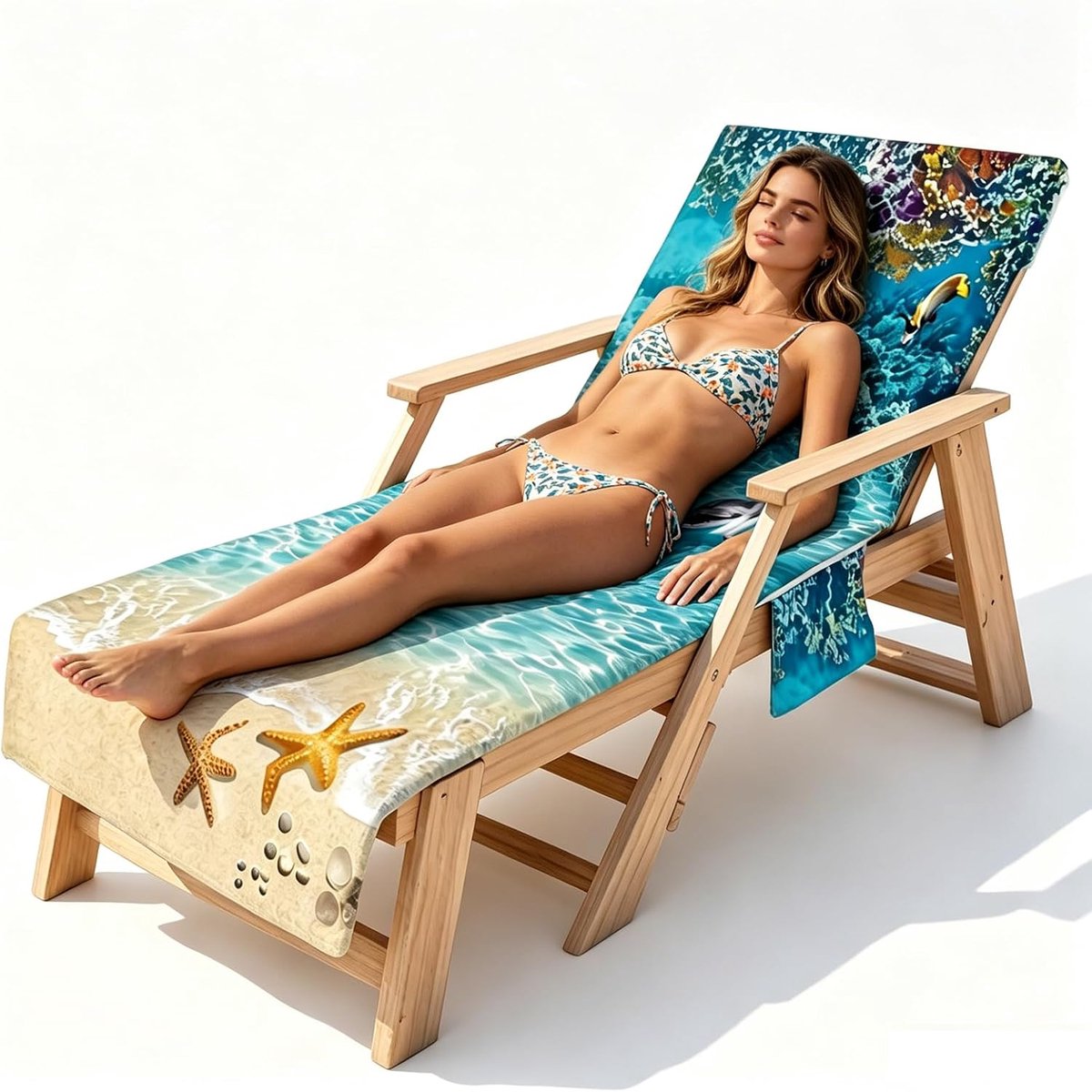 Tuinstoelhoes met zakken - microvezel sneldrogend - blauw - perfect voor strand en zwembad - ShopVlot