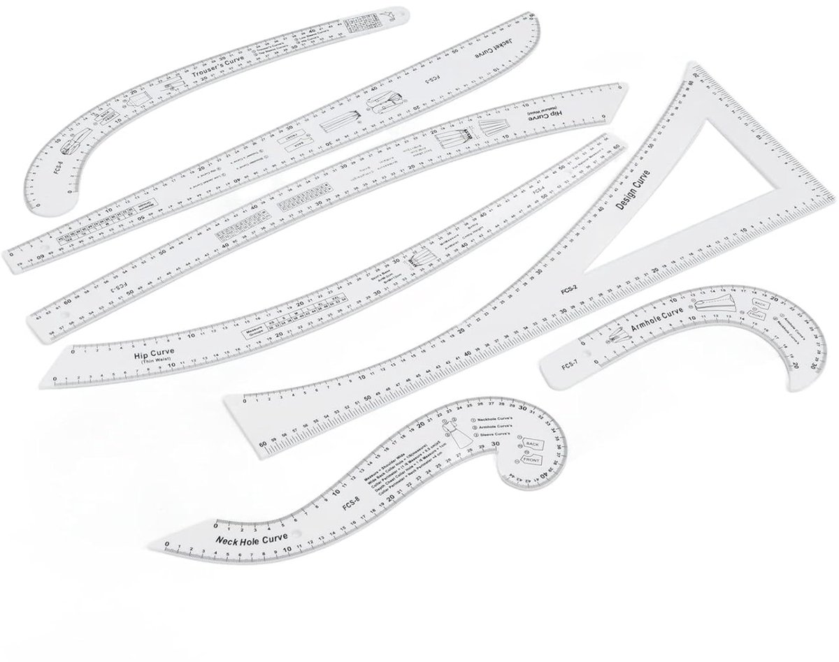 French curve liniaal set - 7-delige multifunctionele set - transparant ontwerp - ideaal voor modeontwerp - ShopVlot