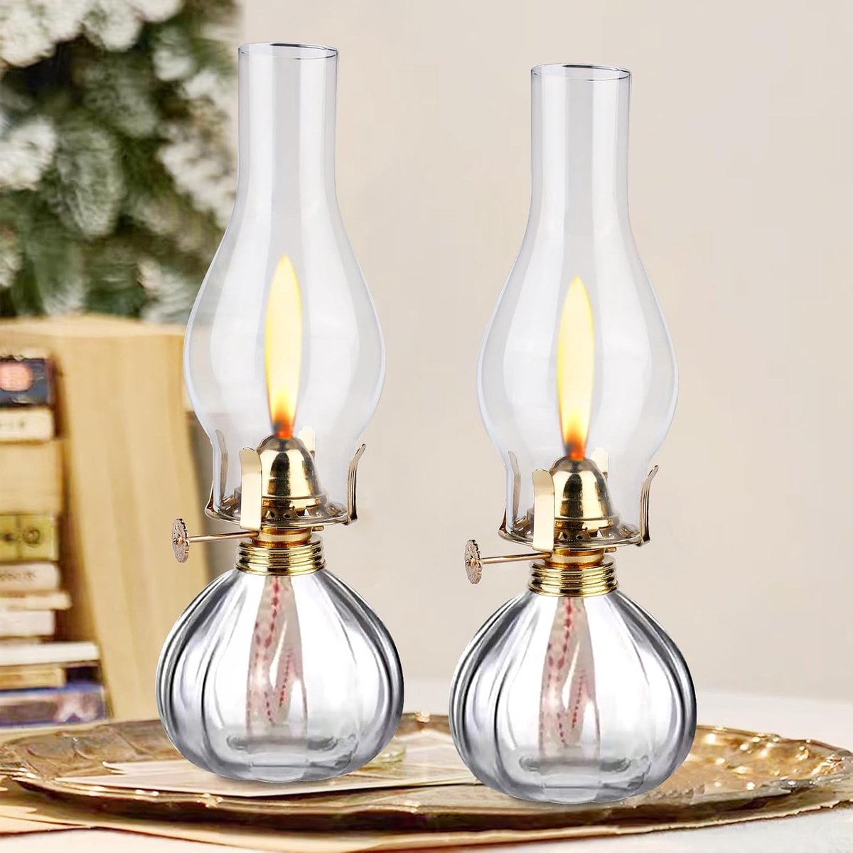 Petroleumlamp 2 stuks - glazen retro olielamp - winddicht - sfeervol voor binnen en buiten - ShopVlot