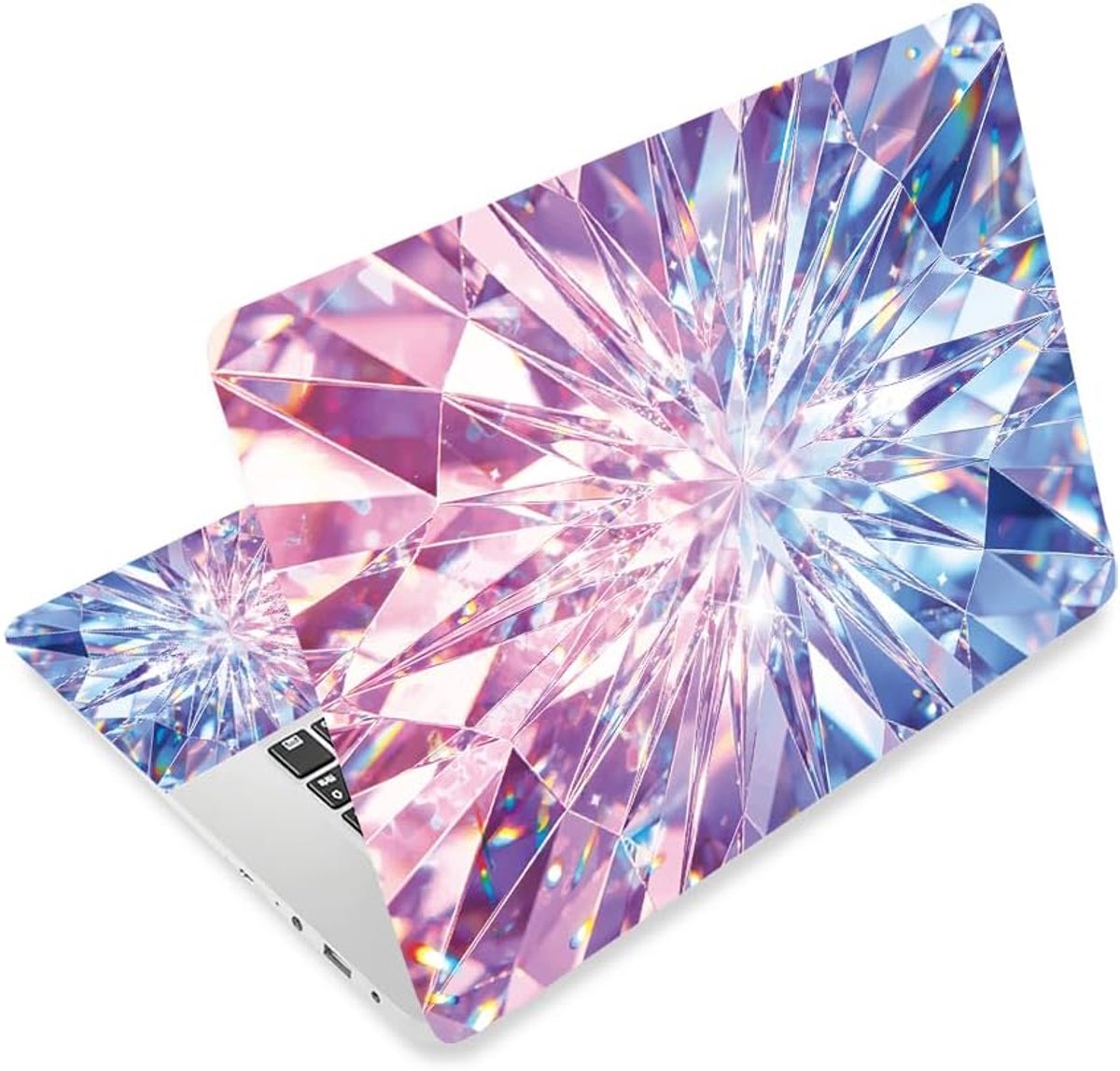 Laptopsticker 12,1-16 inch - pvc vinyl - roze-blauw kristaldesign - voegt luxe toe aan je laptop - ShopVlot