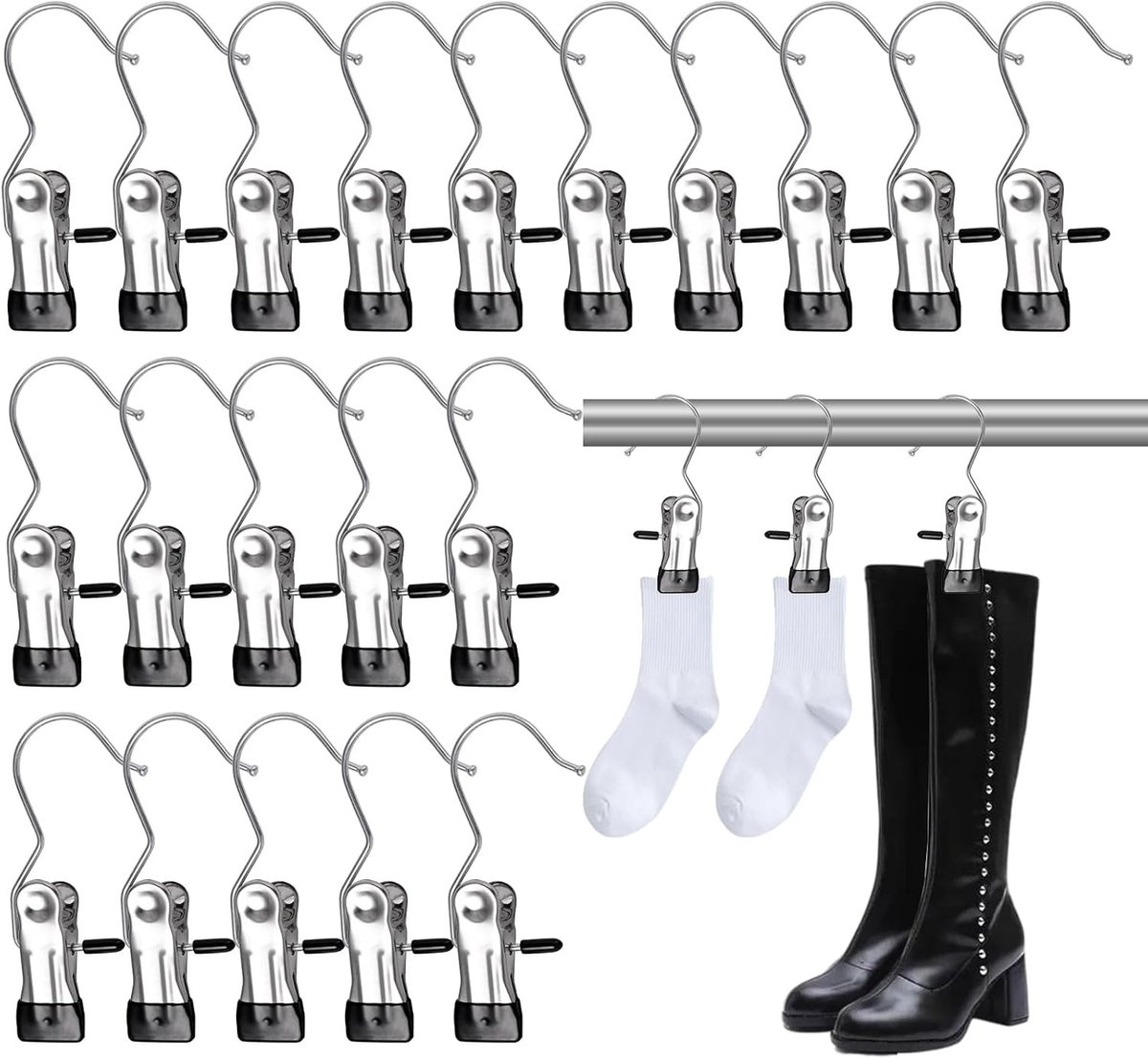 Kleerhangerclips - Zwart - 11,5 x 4,6 cm - Roestvrijstalen Draaibare Haken - Voor Kleding en Accessoires