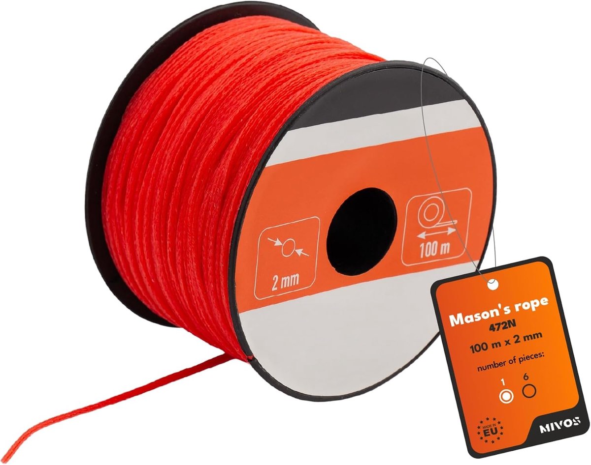 Metselkoord 100 m - 2 mm dik - plumb line in rood - ideaal voor precisiewerk - ShopVlot