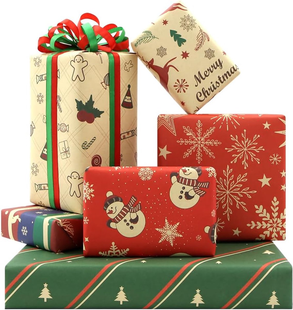 Geschenkpapier 20 x 28 inch - 6 vintage ontwerpen - kerstpatronen - perfect voor kerstcadeaus - ShopVlot