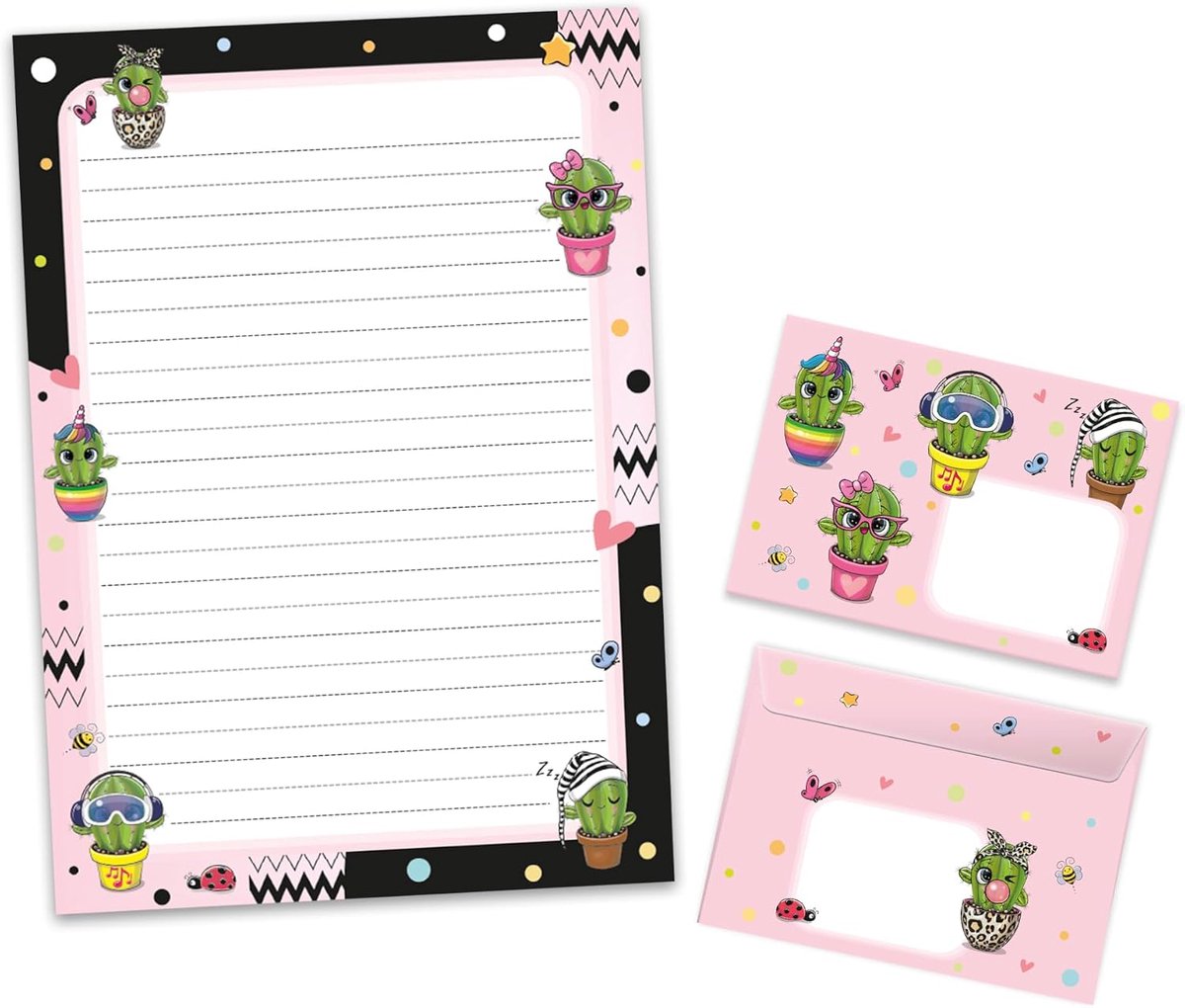 Briefpapier set A4 - 25 vellen met 15 enveloppen - leuk cactusthema - perfect voor kinderen - ShopVlot