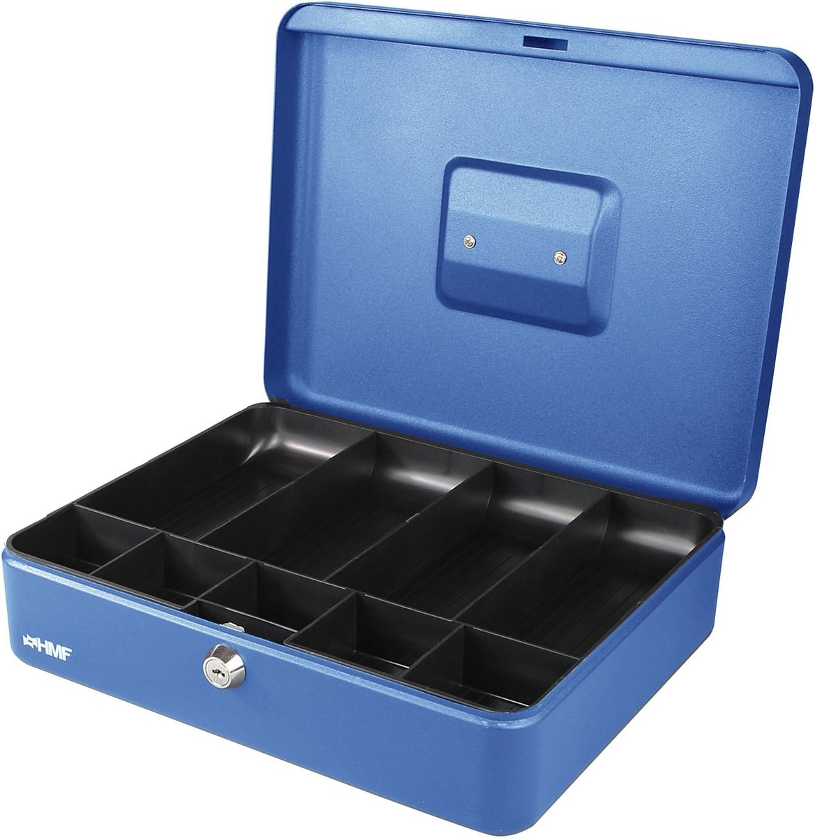 Geldkist 30 x 24 x 9 cm - blauw - robuust staal - veilig en slotbaar - ShopVlot