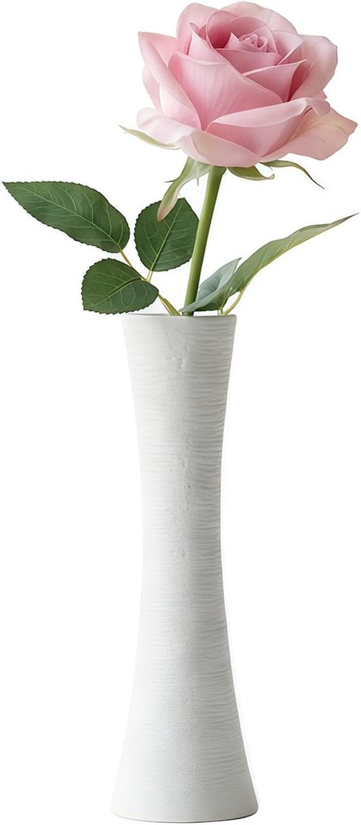 Vaas 20 cm - Wit keramiek - Smalle opening - Perfect voor bloemdecoratie - ShopVlot