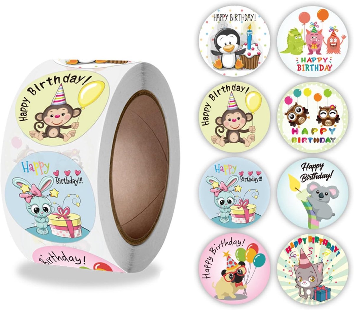 Ronde dierenstickers - 500 stuks - cartoonontwerpen - perfect voor feestdecoratie - ShopVlot