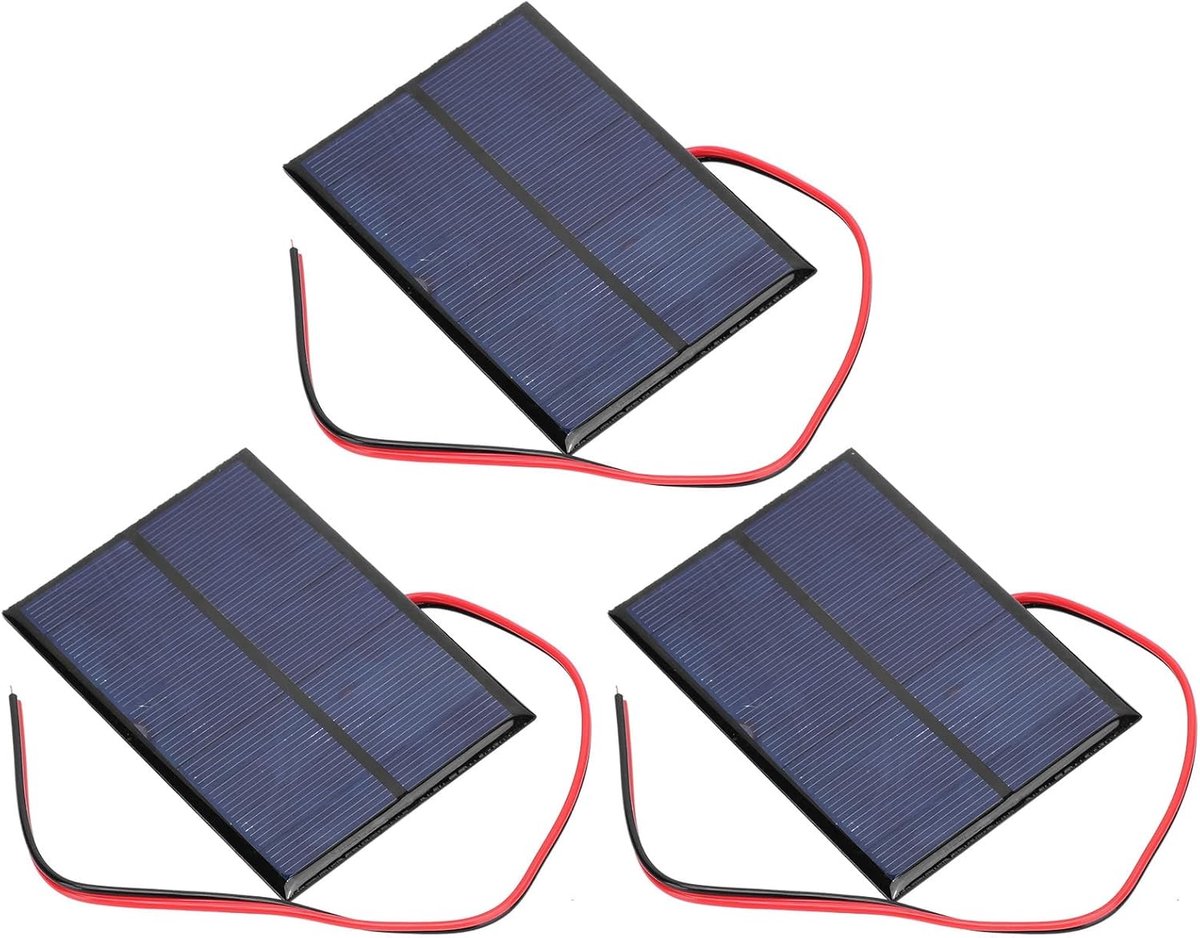 SnelShoppen - Mini Zonnepaneel Set van 3, Polysilicium, 5 V 1 W, 200 mA, Epoxy Zonnepaneel, 100 x 70 + 30 cm, Rood en Zwart Draad voor Zonne-energie,