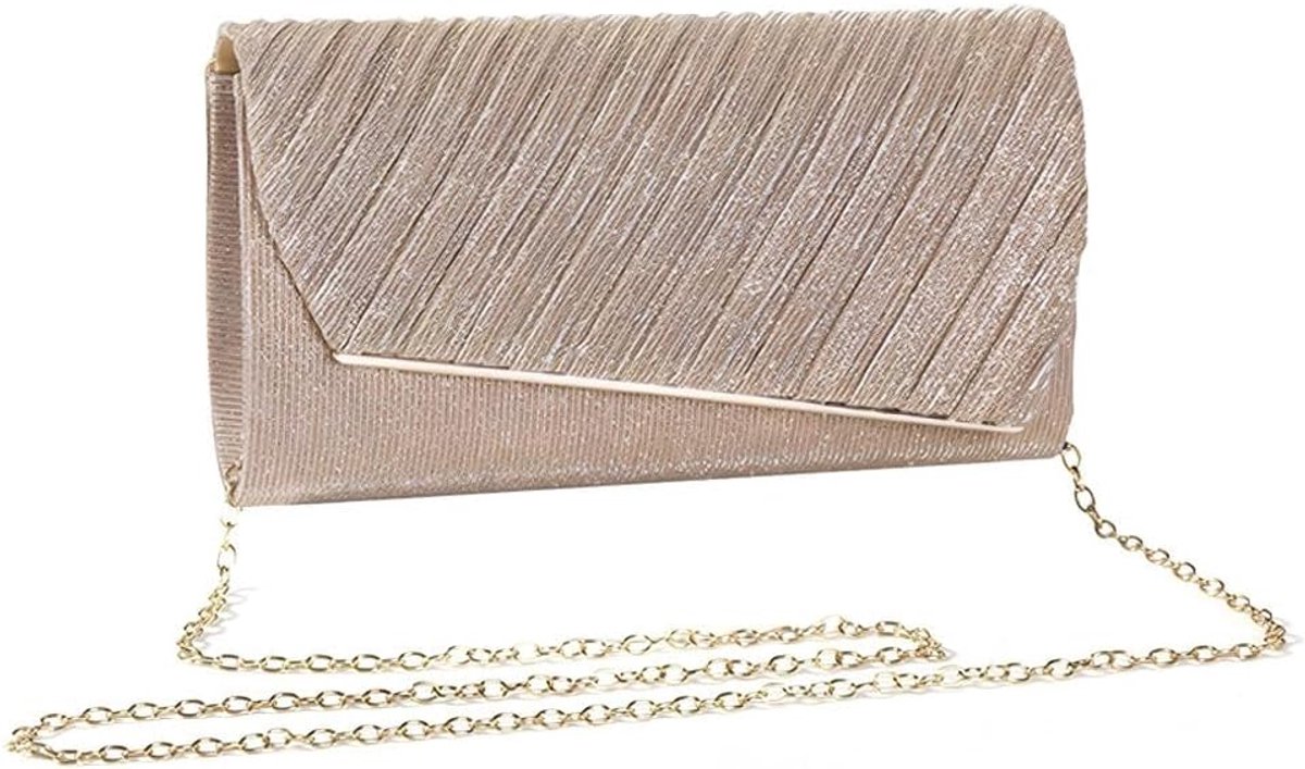 Clutch avondtas voor dames - elegante glittertwill - met ketting - perfect voor een avondje uit - ShopVlot
