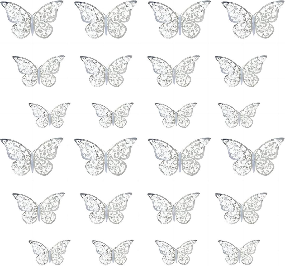 3D Vlinder Wandstickers - 24 Stuks in 3 Maten - Zilveren Papieren Stickers - Perfect voor Kinderkamer Decoratie - ShopVlot