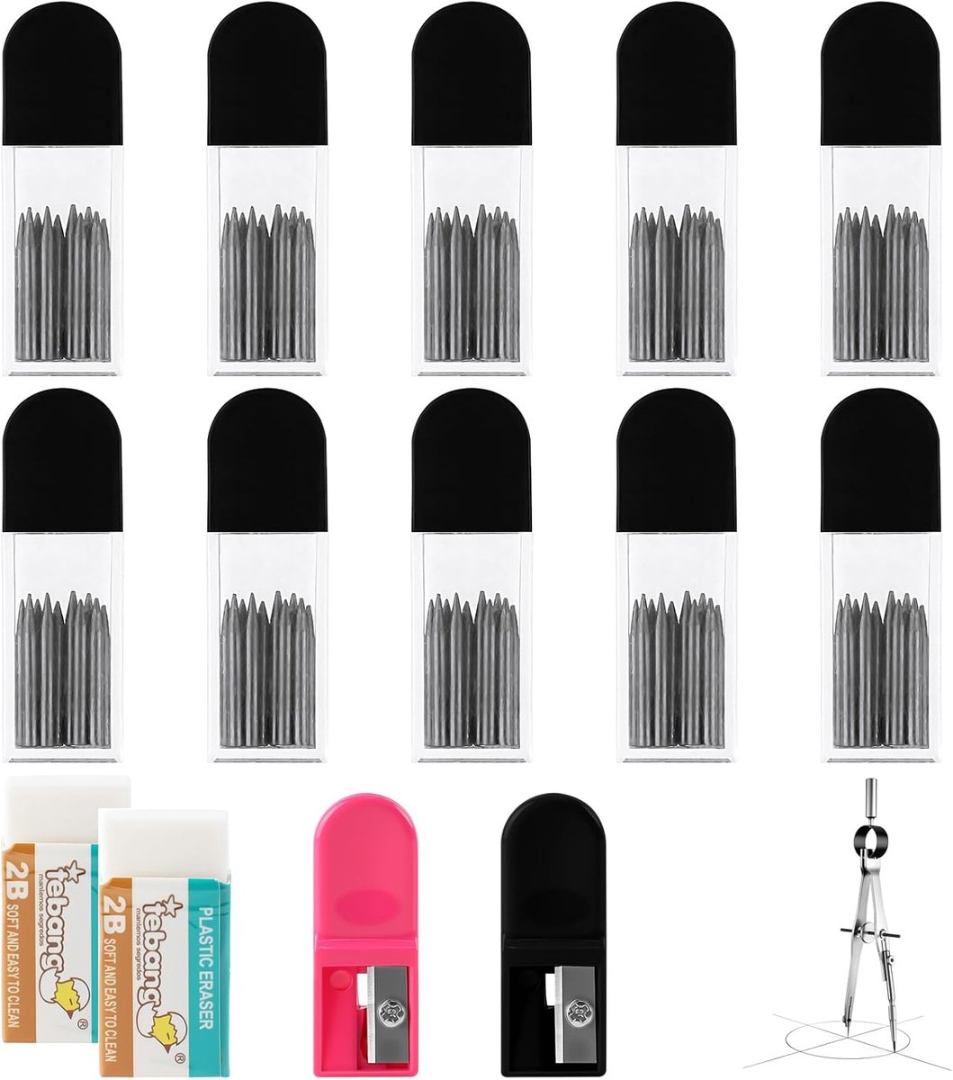 Passer vullingen 2B 2mm - 100 stuks met gum en slijper - ideaal voor wiskunde en creatief ontwerp - ShopVlot
