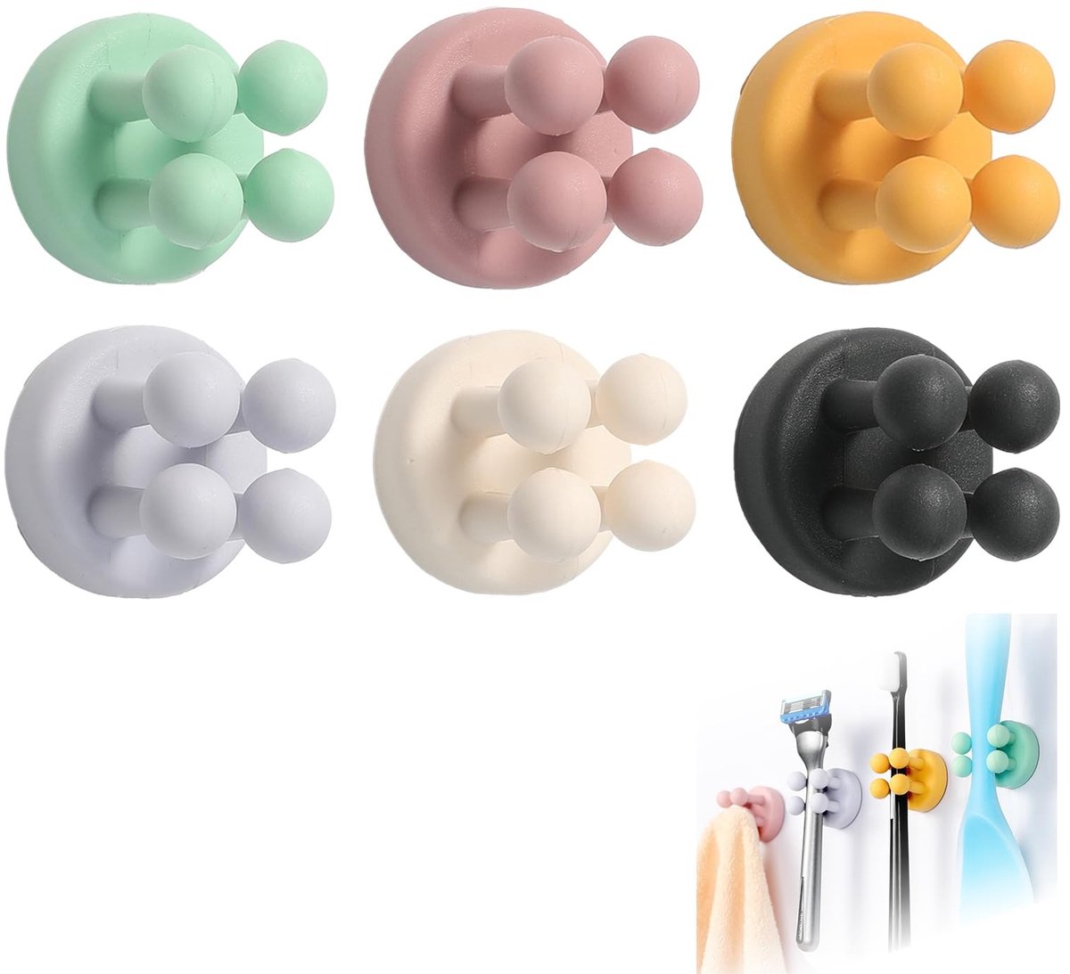 Solidchoice - Set van 6 Siliconen Multifunctionele Haken in Diverse Kleuren