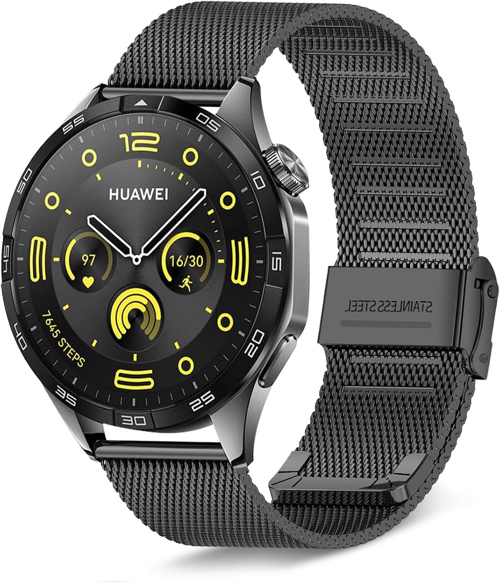 Metalen horlogeband 22mm - RVS zwart - vervangband voor Huawei Watch 5/4 Pro/GT 5/4 - stijlvol en duurzaam - ShopVlot
