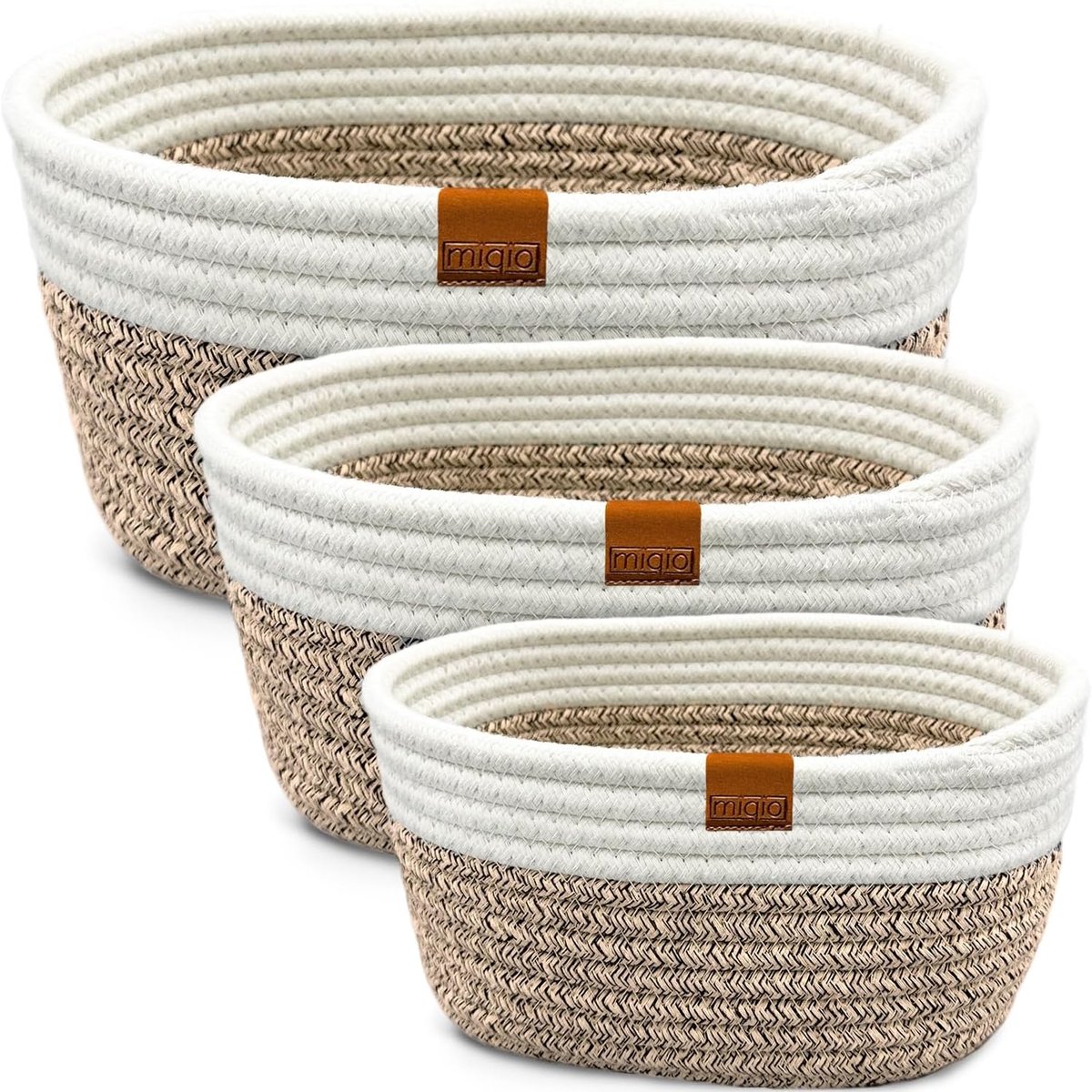 Opslagmanden set van 3 - katoen gevlochten - minimalistisch design - ideaal voor georganiseerde ruimtes - ShopVlot
