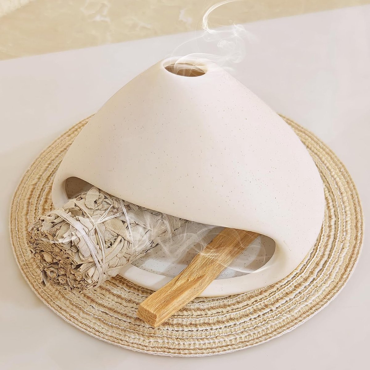 Palo Santo houder met vuur - Houtskool bakhoor wierookbrander - Smudge bowl - Rustgevende meditatie decoratie - ShopVlot