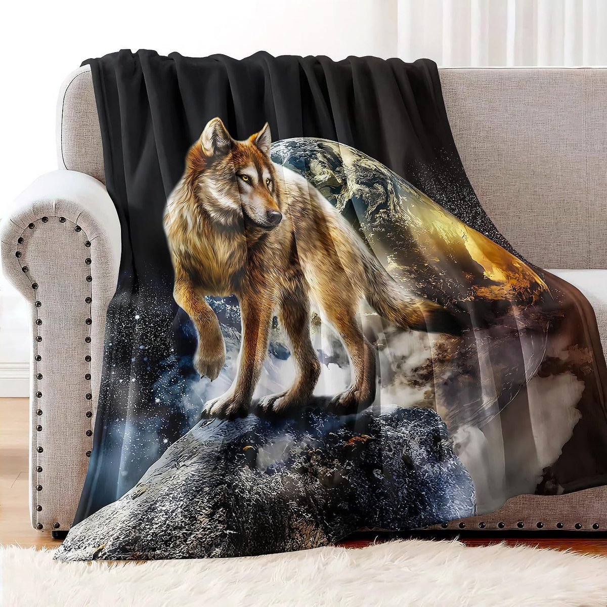 YISUMEI blanket cuddly blanket soft flannel soft fleece blanket bedspread wolf earth - ShopVlot