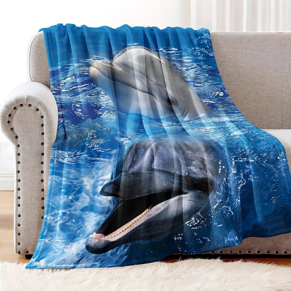 YISUMEI Blanket 150 x 200 cm Soft Cuddly Blanket Soft Flannel Fleece Blanket Dolphin Head - ShopVlot