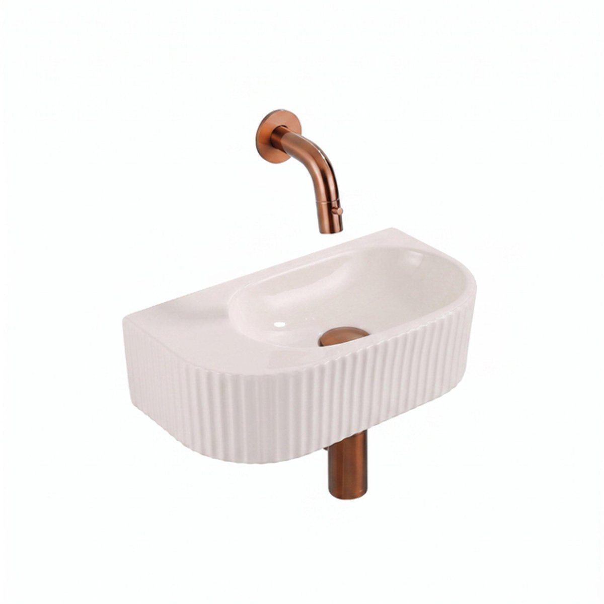 QeramiQ Fuente fonteinset – halfrond – 40x22x12 cm – keramiek linnen – zonder kraangat – geribbeld