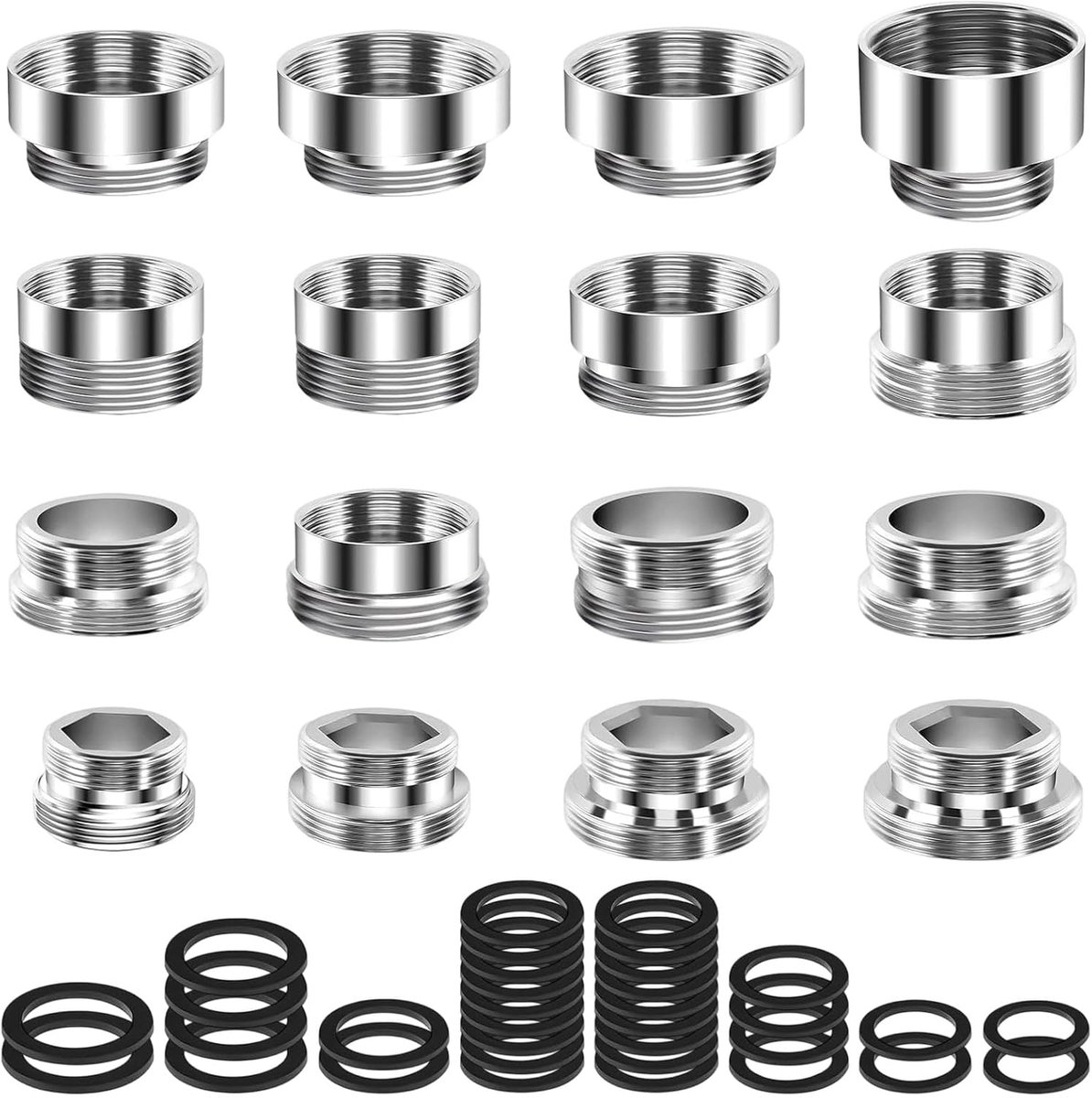 16pcs Tap Extension with Rubber Seal Faucet Adapter Swivel Attachment Spare Parts Hose Adapter Shower Hose Adapter for - ShopVlot