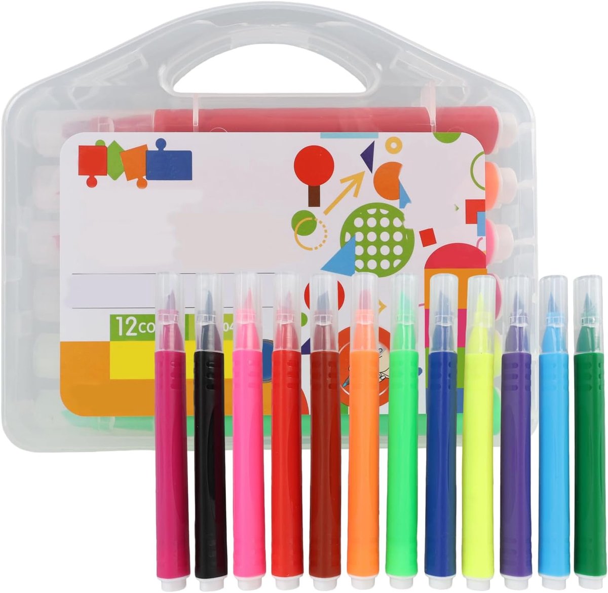Set van 12 wasbare markeerstiften voor kinderen, markers met brede punt, ergonomische grip, ideaal voor school en - ShopVlot