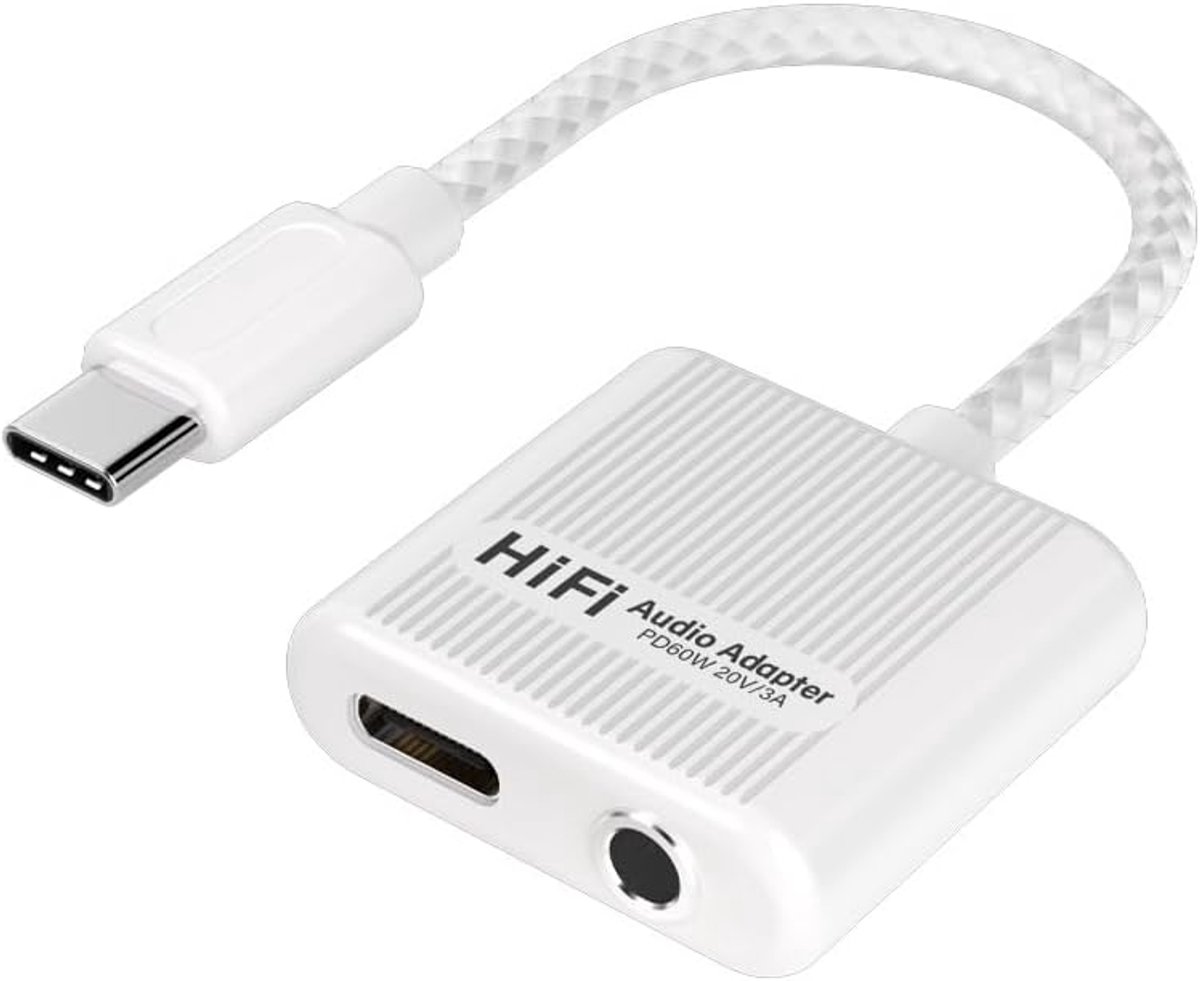 2-in-1 USB C to 3.5mm Charging Audio Converter PD 60W 32Bit HiFi Type C 3.5 AUX Headphone Adapter - ShopVlot