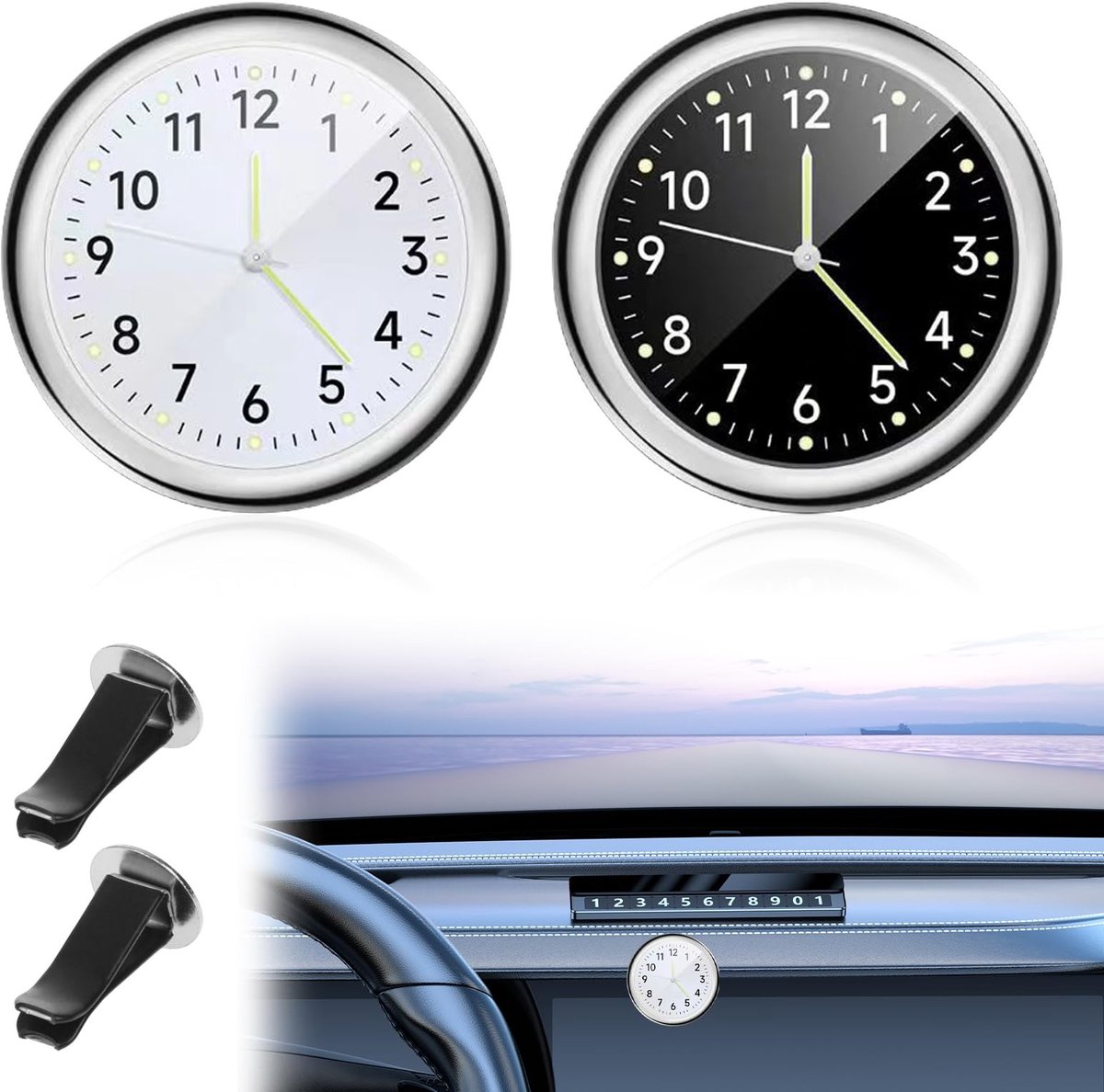 Solidchoice - 2 Stuks Mini Dashboard Klok voor Auto