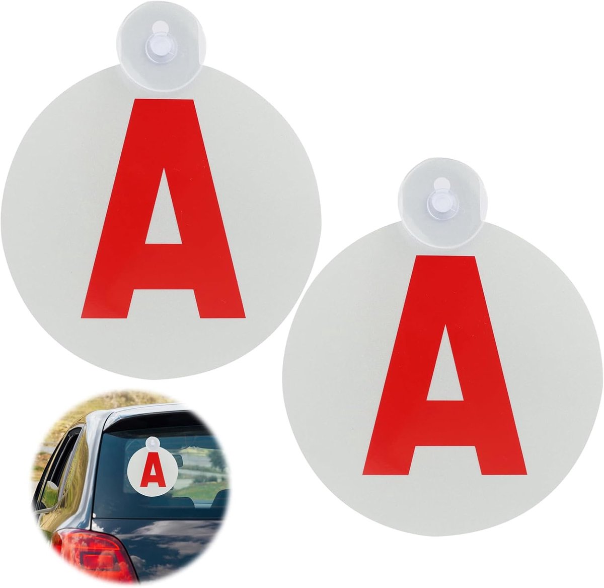 Set of 2 young guide discs - Ø 15 cm with suction cup, UV protection, night reflection and high visibility for road - ShopVlot