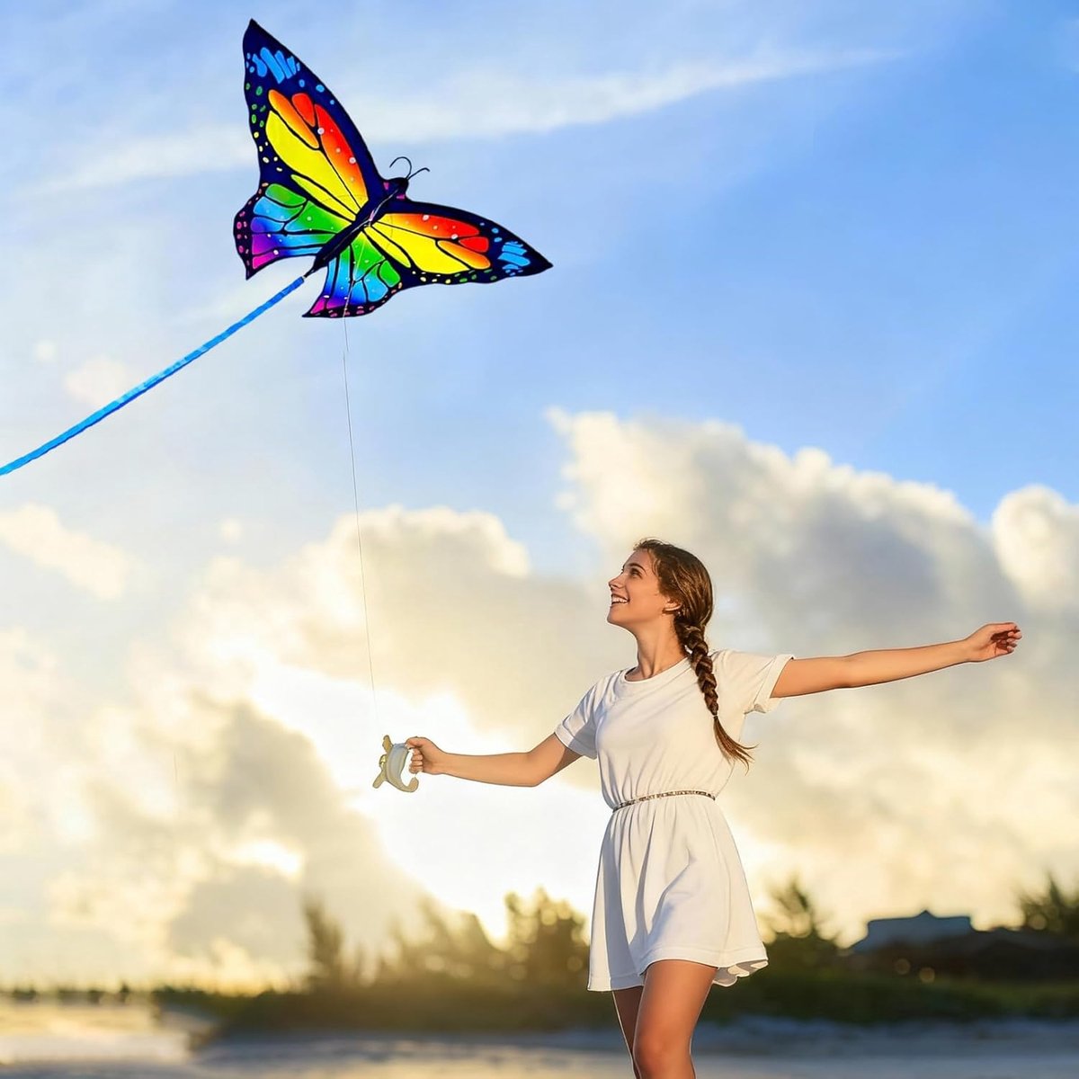 Butterfly Kites for Kids and Adults, Colorful Long Tail Beach Kite Easy to Fly Single Line Kites with Winding Handle - ShopVlot