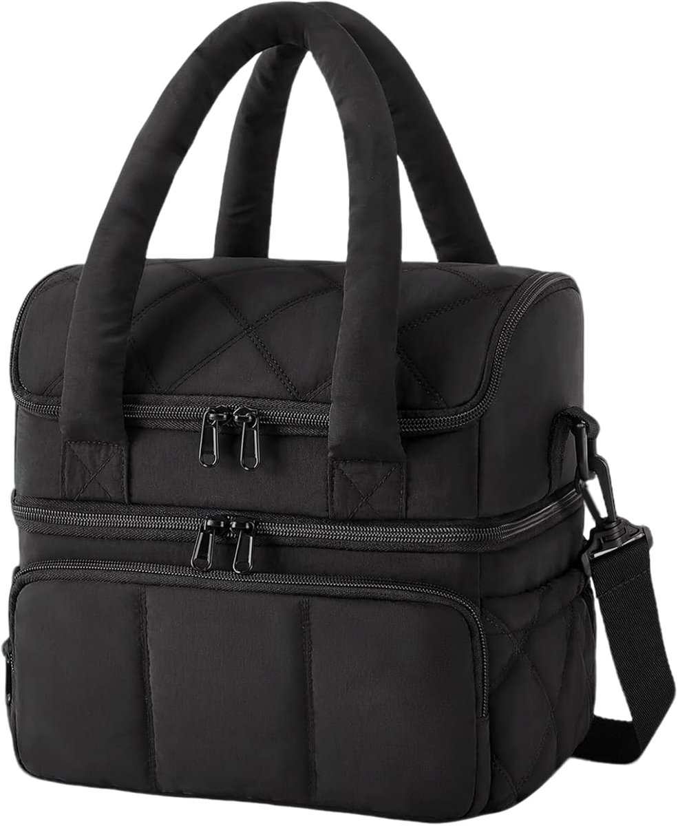 Lunchtas, geïsoleerde koeltas met dubbel vak, grote lekvrije lunchbox met schouderriem, lunchtas met meerdere vakken - ShopVlot