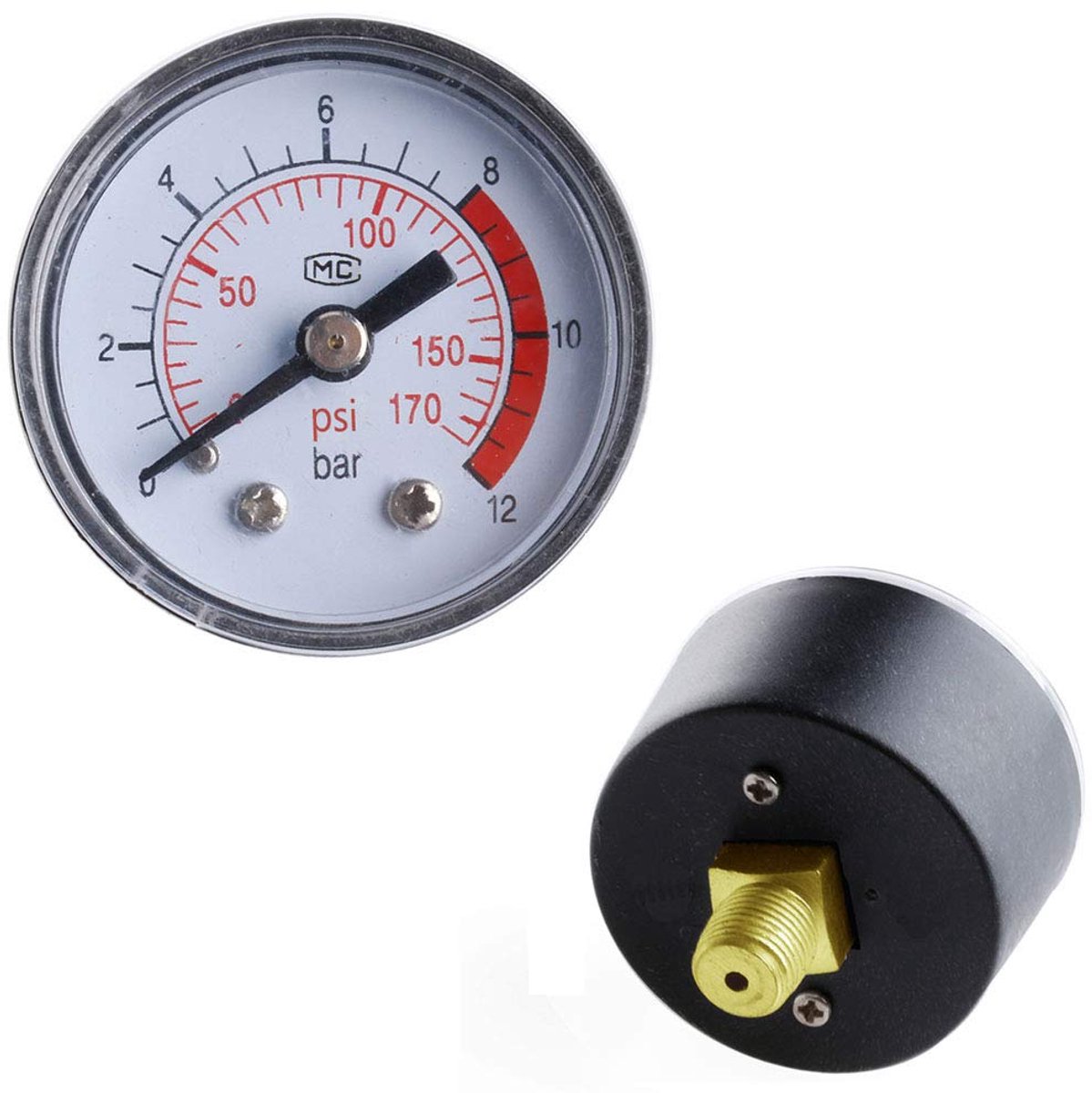 Buwei Air Compressor Pneumatic Hydraulic Fluid Pressure Gauge 0-12 Bar / 0-170 PSI - ShopVlot