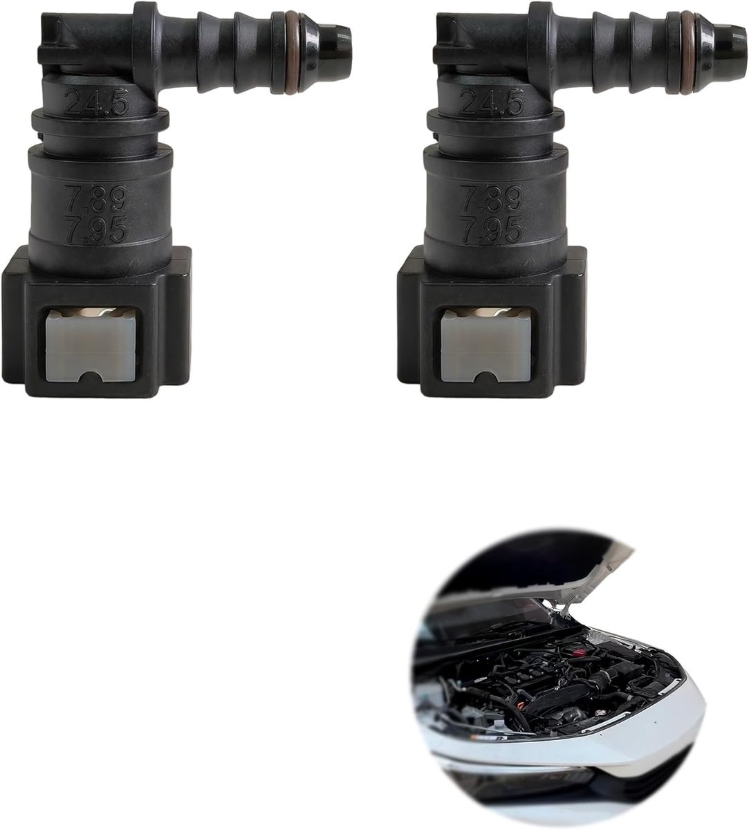 Fuel line, hose fitting, 90 degree quick coupling, plastic connector 7.9 mm, ID6, set of 2 pieces, easy installation - ShopVlot