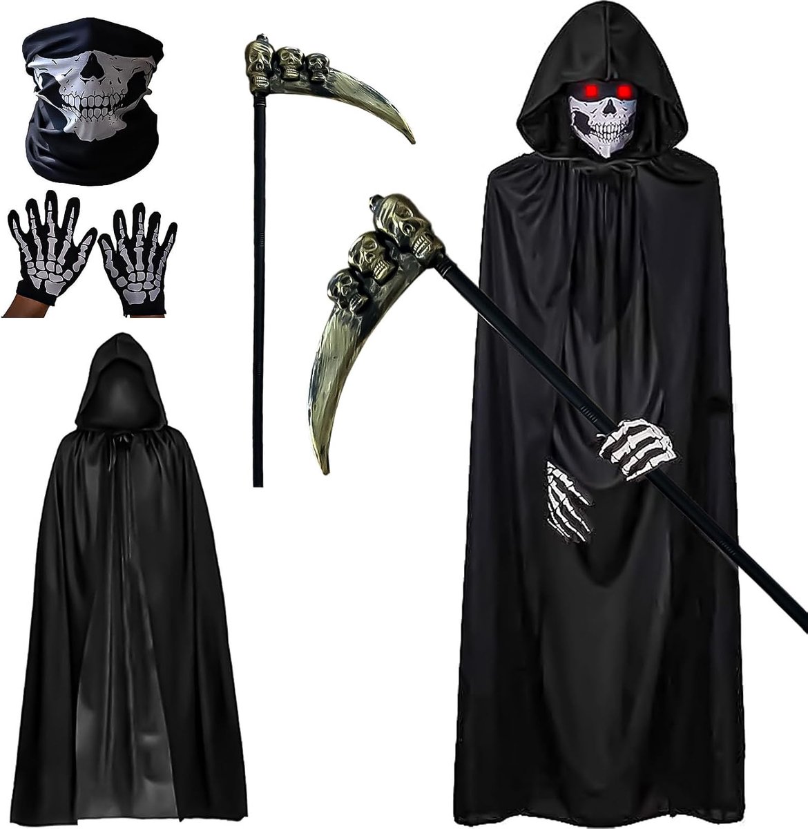 Sense Man Costume Men Skinny Man Costume Death Costume Skull Mask Sythman Cape Halloween Decoration Cosplay - ShopVlot