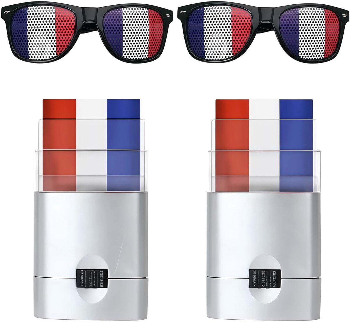 Set Supporter France 4 pieces glasses blue white red + face makeup football accessories, fan zone shirt football team - ShopVlot
